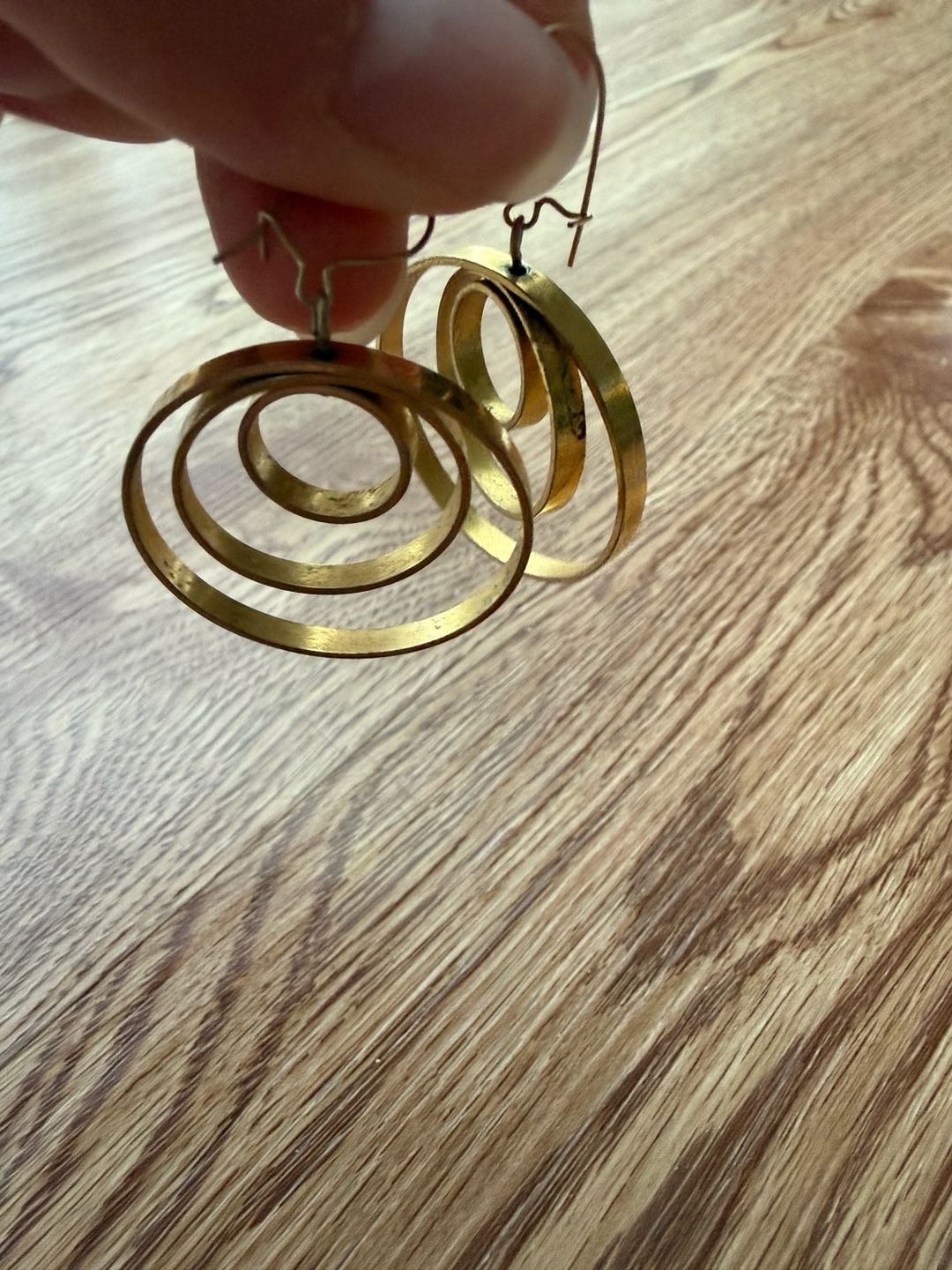Triple Hoop Brass/Titanium Loop Gold-toned Dangle Drop Minimalist Modern Earrings 4