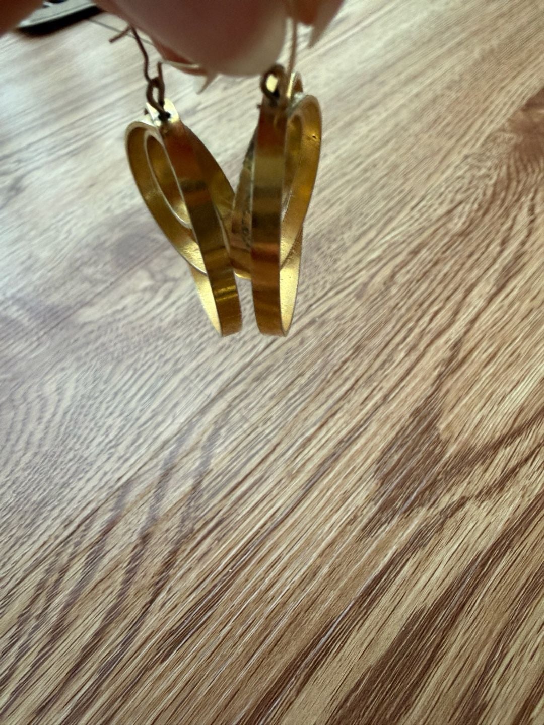 Triple Hoop Brass/Titanium Loop Gold-toned Dangle Drop Minimalist Modern Earrings 5