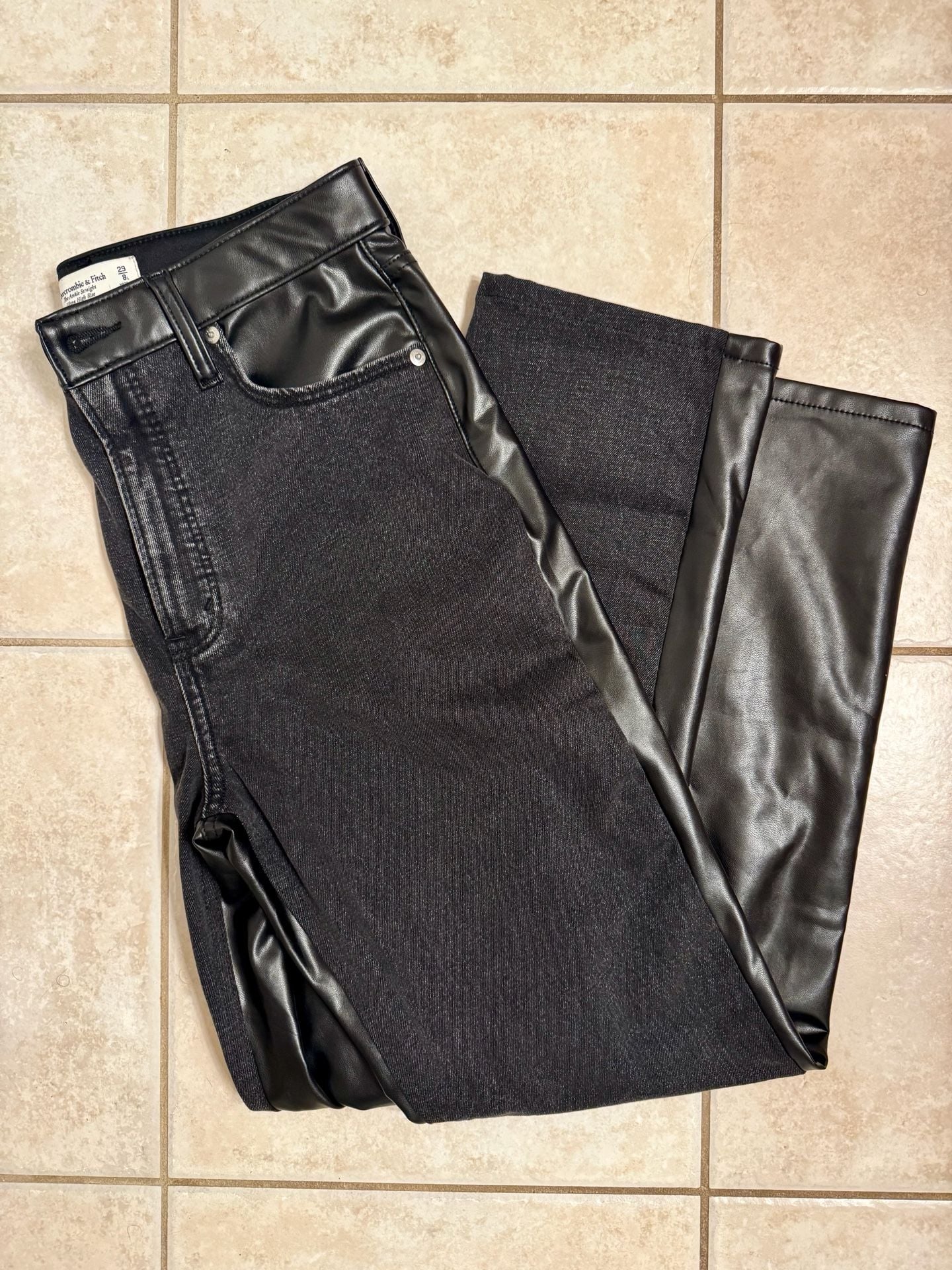 Abercrombie & Fitch The Ankle Straight Ultra High Rise Leather Mixed Size 29/8L 1