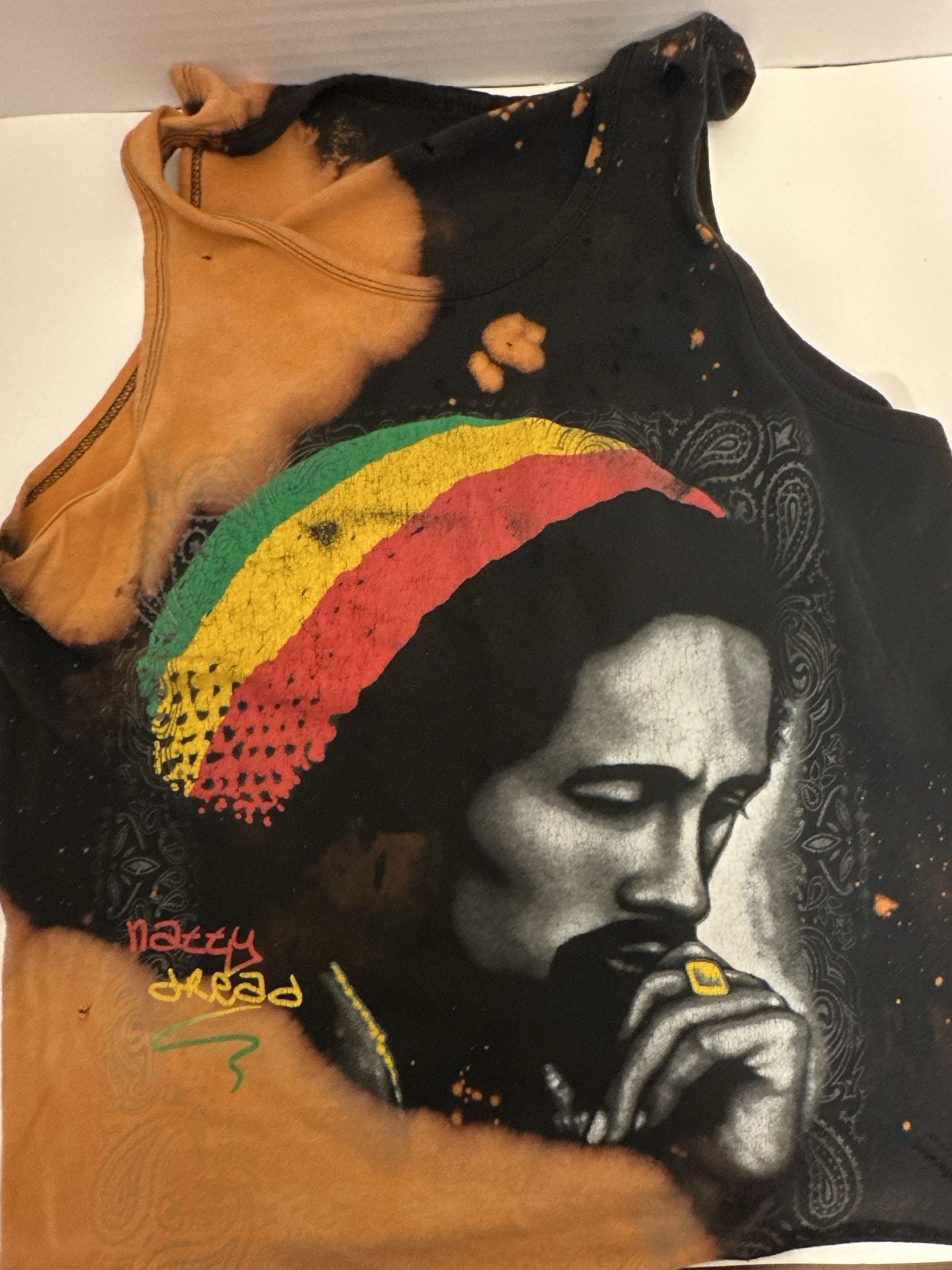 Natty Dread Bob Marley Bleach Wash Tank Top Black 2