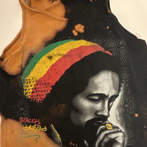 Natty Dread Bob Marley Bleach Wash Tank Top Black