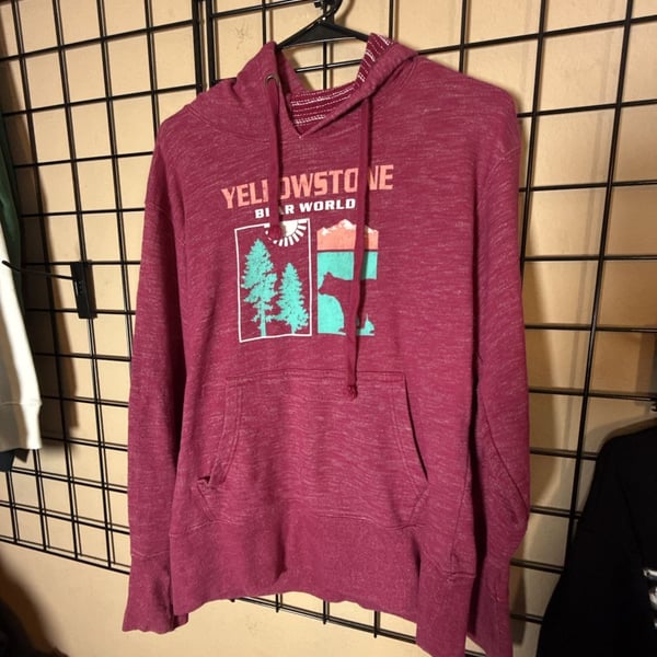 LongRock Yellowstone Bear World Hoodie Size Large Pink Graphic Pullover