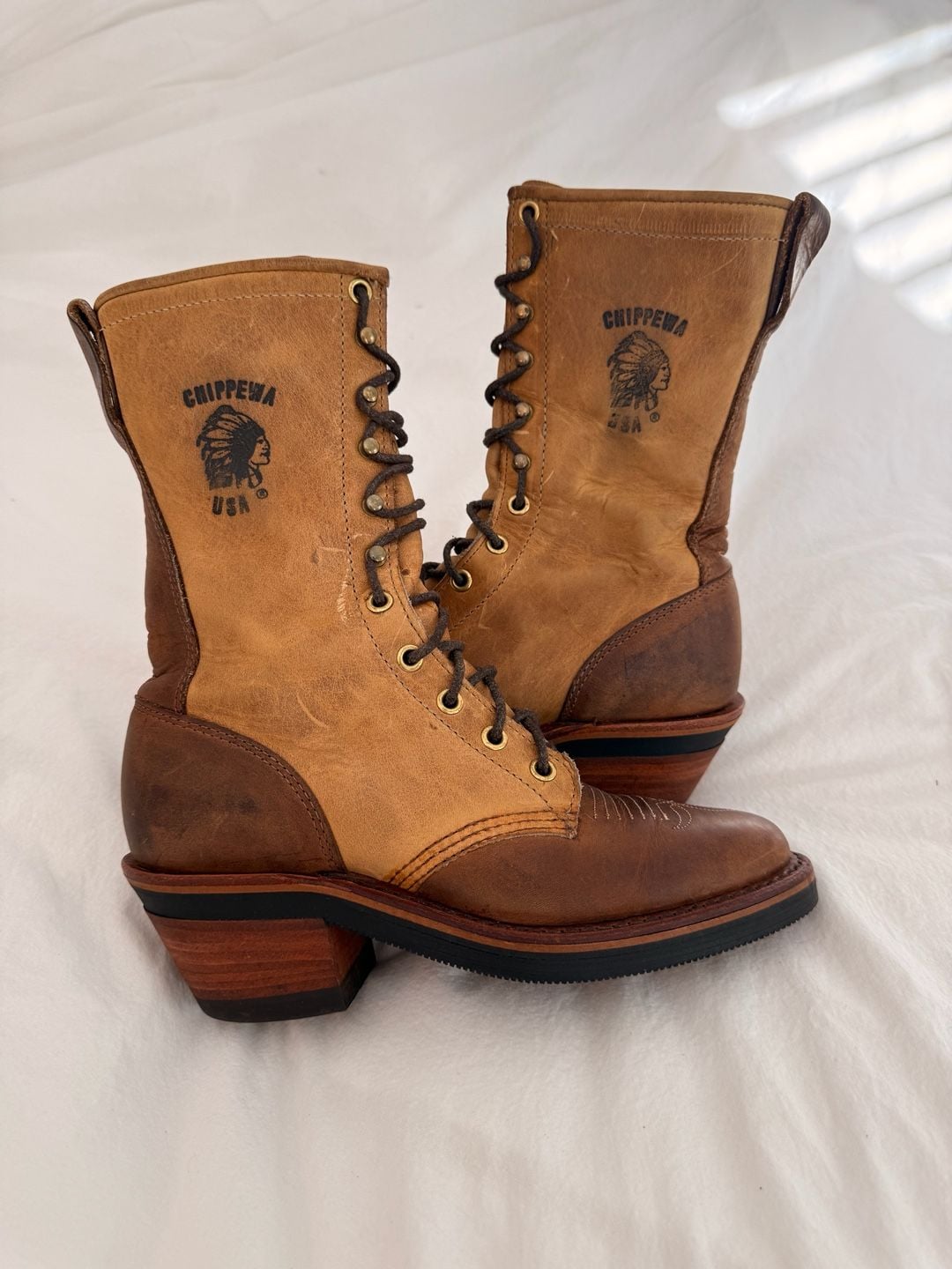 Chippewa 29405 Packer Logger Boots Two-Tone Tan Leather size 5.5 2