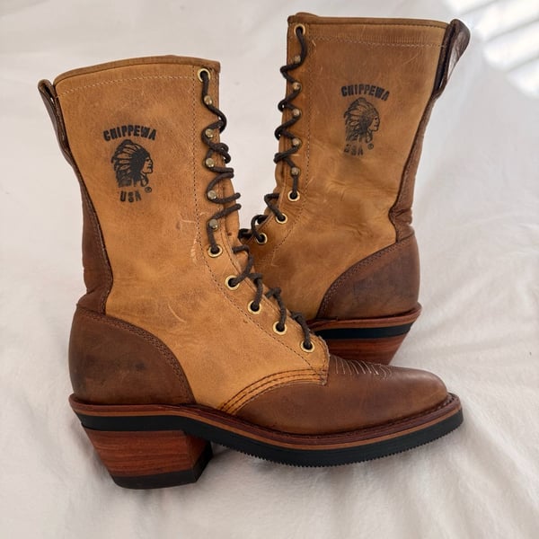 Chippewa 29405 Packer Logger Boots Two-Tone Tan Leather size 5.5