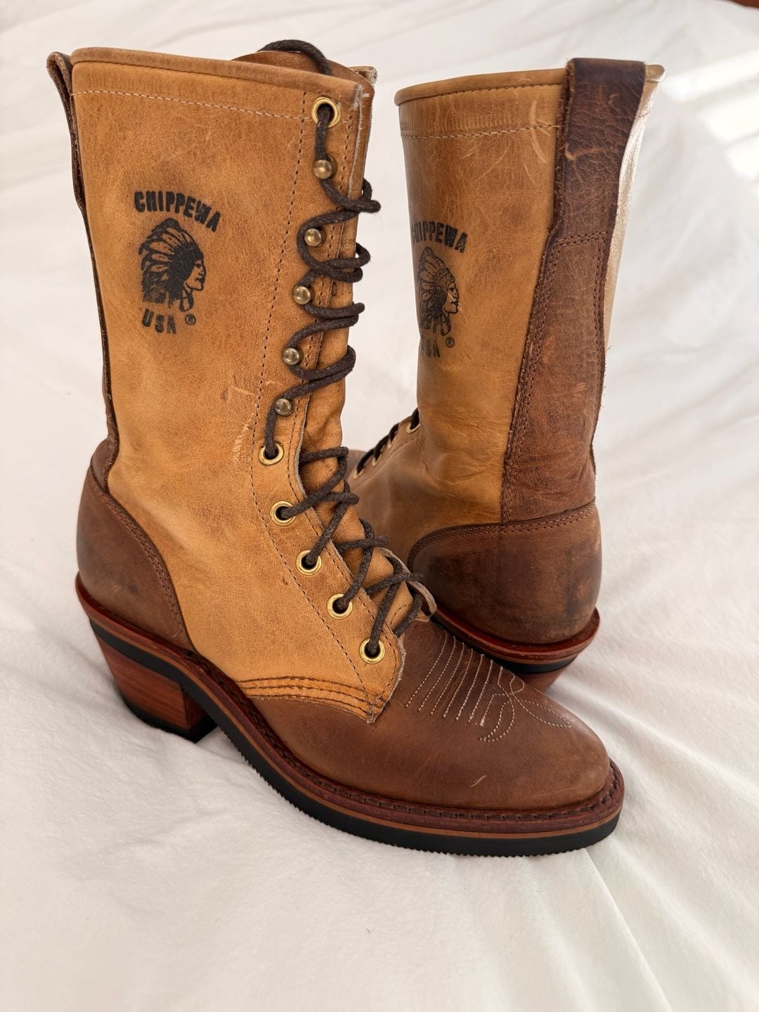 Chippewa 29405 Packer Logger Boots Two-Tone Tan Leather size 5.5 4