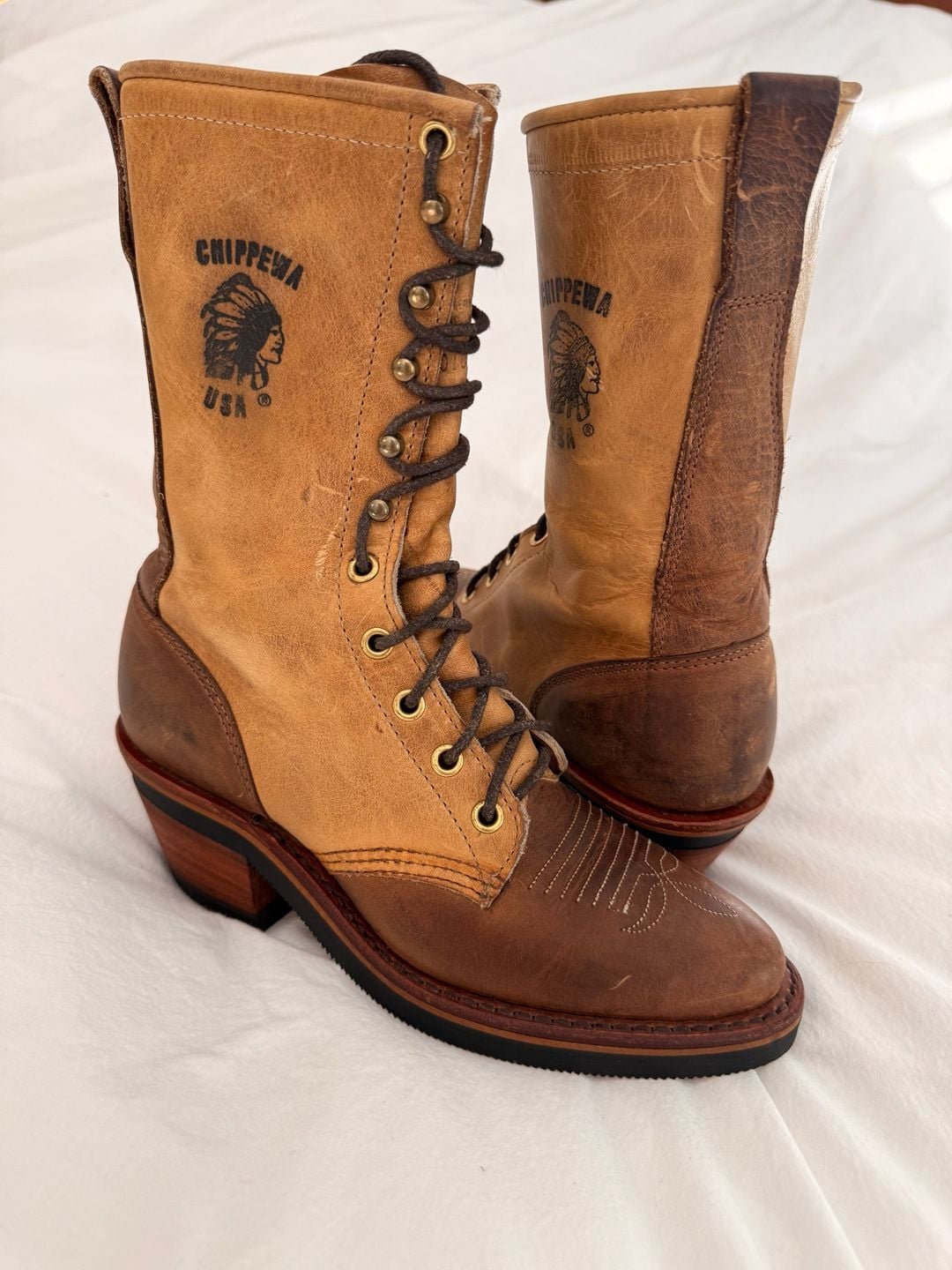 Chippewa 29405 Packer Logger Boots Two-Tone Tan Leather size 5.5 5