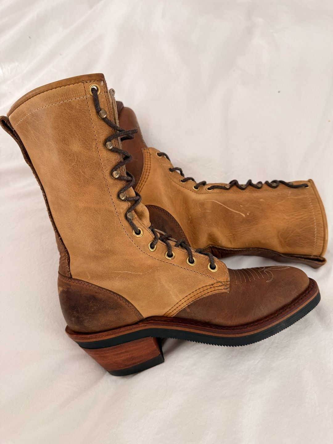 Chippewa 29405 Packer Logger Boots Two-Tone Tan Leather size 5.5 8