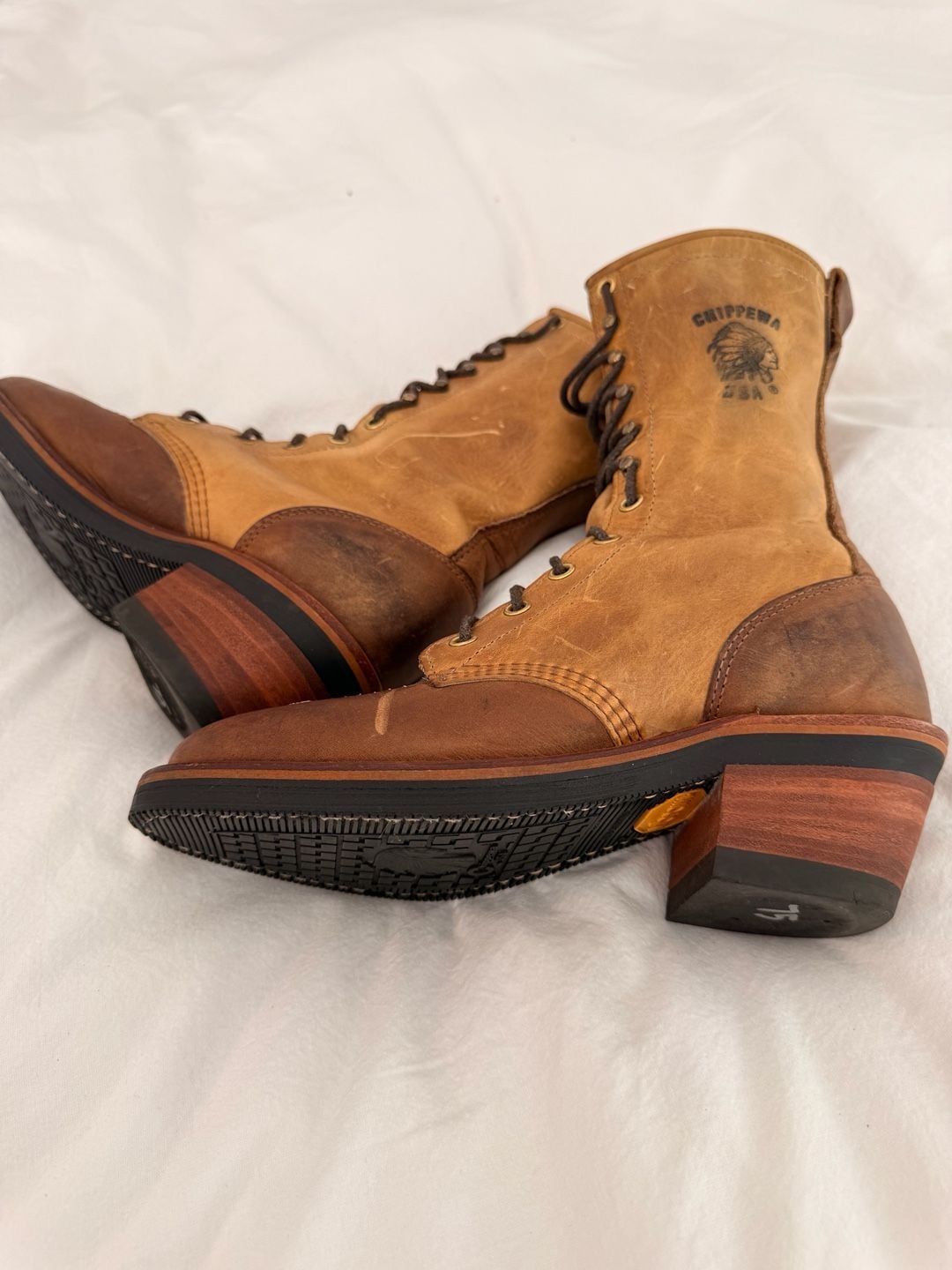 Chippewa 29405 Packer Logger Boots Two-Tone Tan Leather size 5.5 9