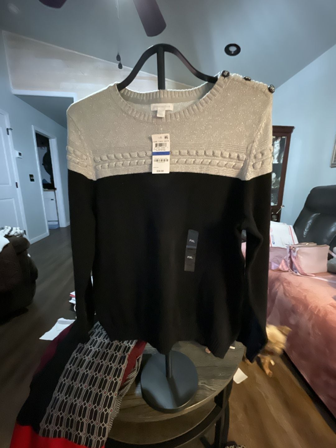 Charter Club Sweater Size PXL Silver Black Metallic Colorblock 2