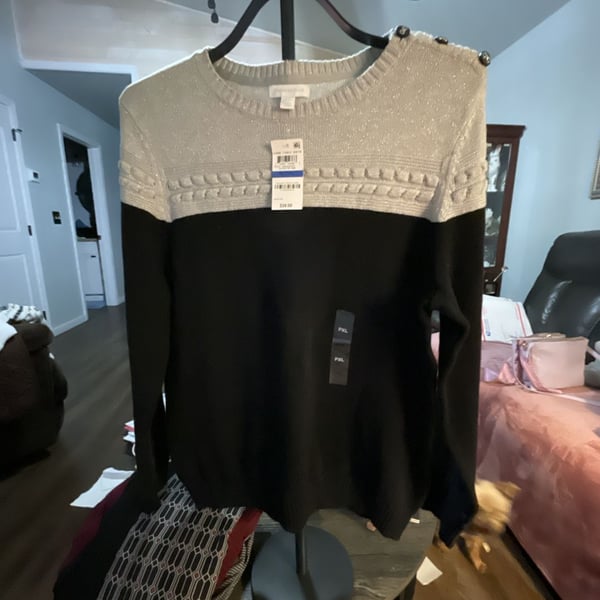 Charter Club Sweater Size PXL Silver Black Metallic Colorblock