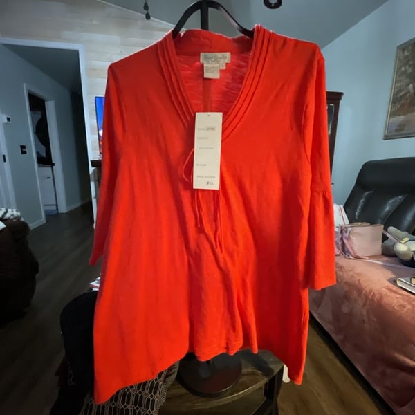 Hard Tail Top Size L Coral V-Neck 3/4 Sleeve Cotton Tunic