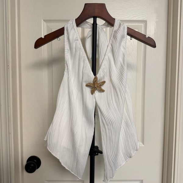 Metal Decor Plunging Neck Halter Top White/139
