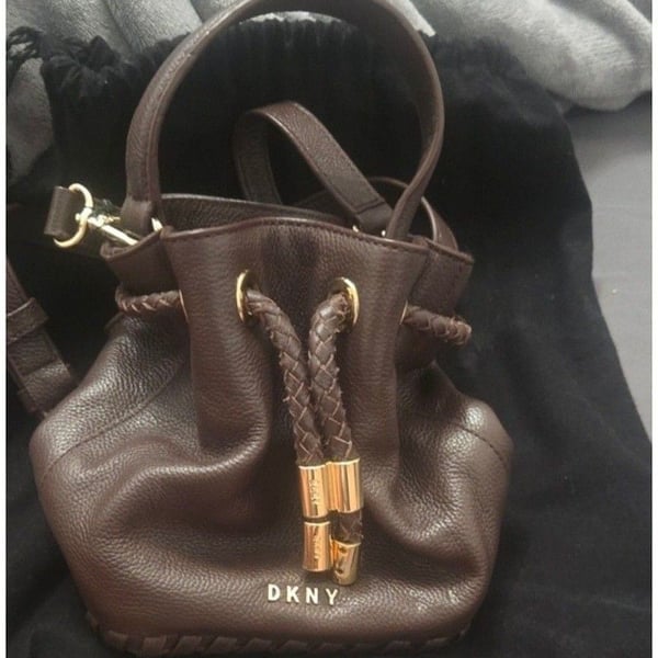 DKNY York Winnie Bucket Bag Brown Leather