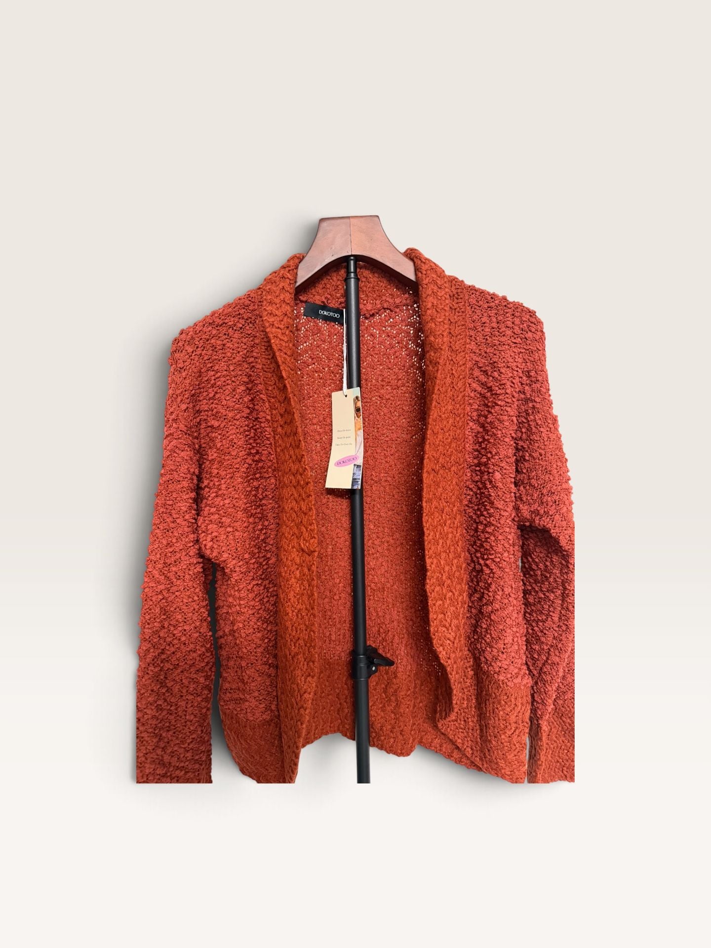 Dokootoo Open Front Fuzzy Knit Cardigan Rust Orange/138 2