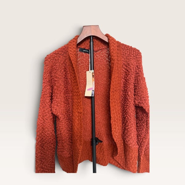 Dokootoo Open Front Fuzzy Knit Cardigan Rust Orange/138