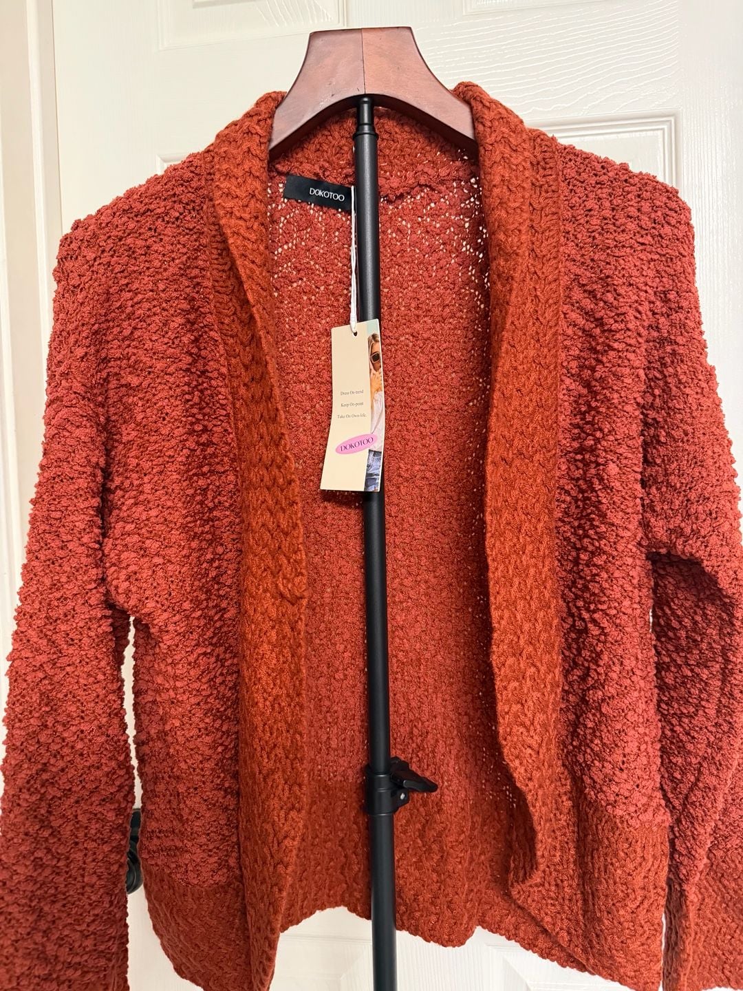 Dokootoo Open Front Fuzzy Knit Cardigan Rust Orange/138 3