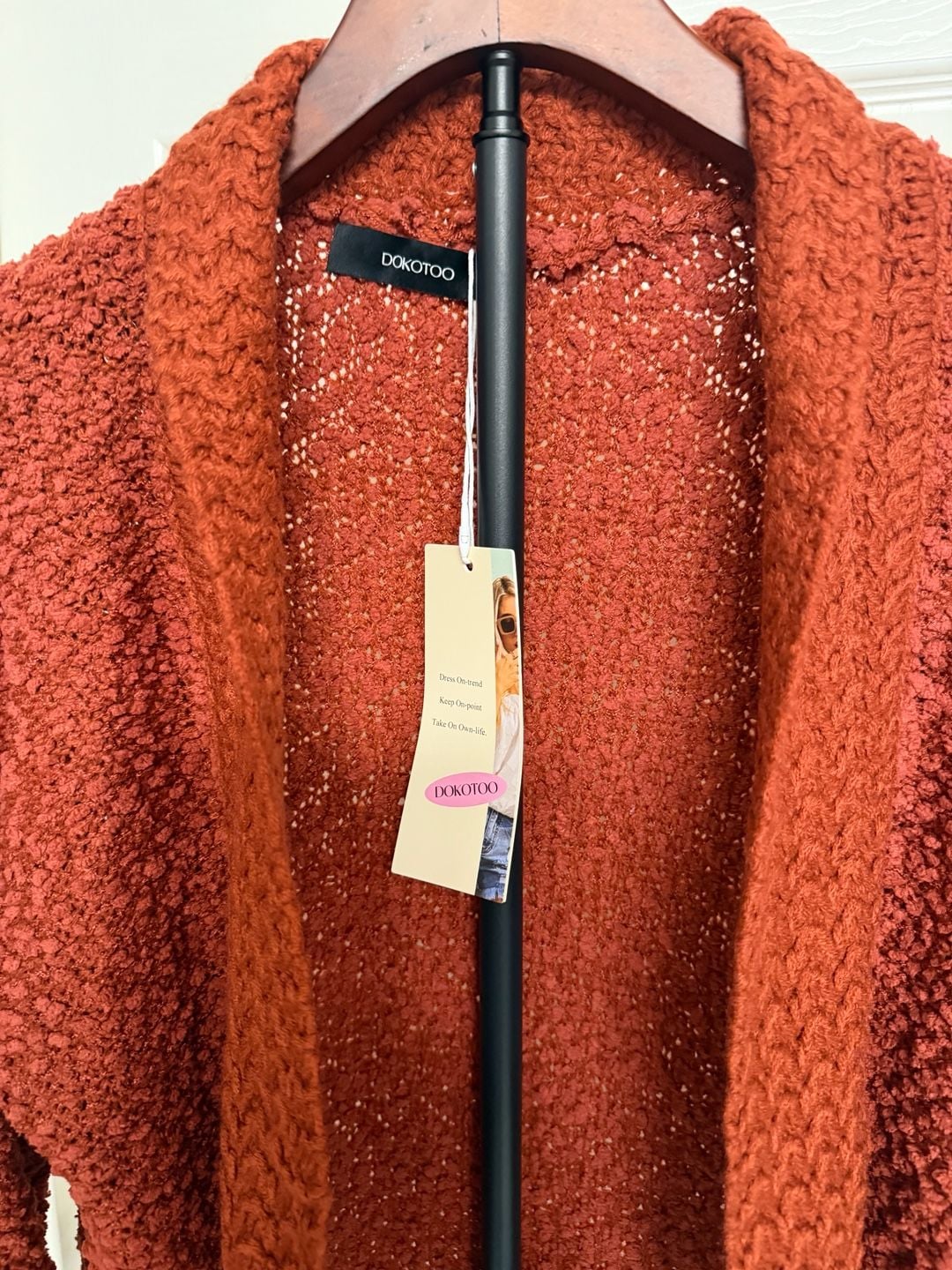 Dokootoo Open Front Fuzzy Knit Cardigan Rust Orange/138 6