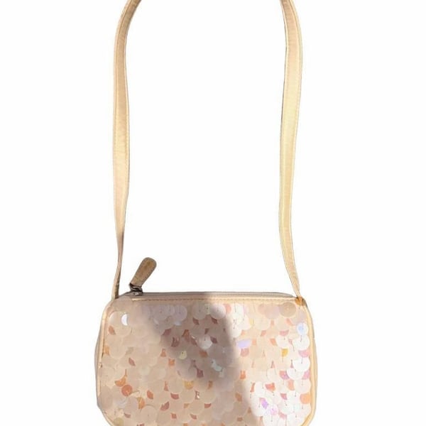 Liz Claiborne Sequin Shoulder Bag Cream Mini Handbag Y2K Purse