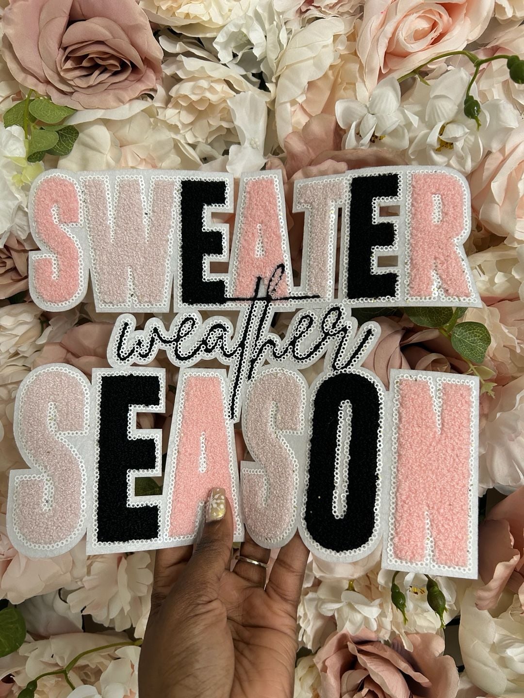 Sweater Weather Season Chenille Sequin Iron On Patch Fall Applique 2