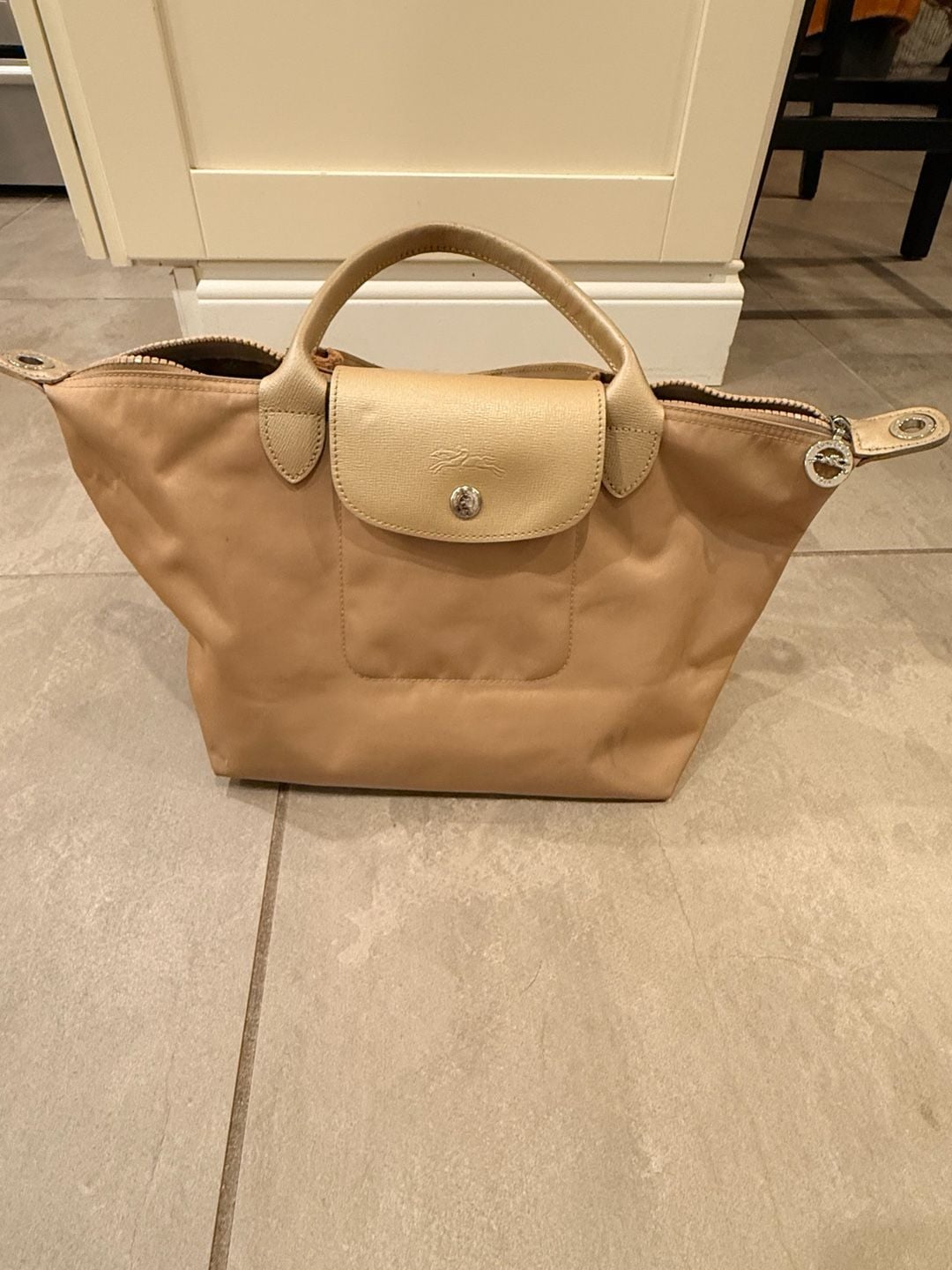 Longchamp Le Pliage Nylon Top Handle Bag Beige Gold 2