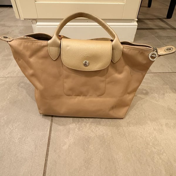 Longchamp Le Pliage Nylon Top Handle Bag Beige Gold