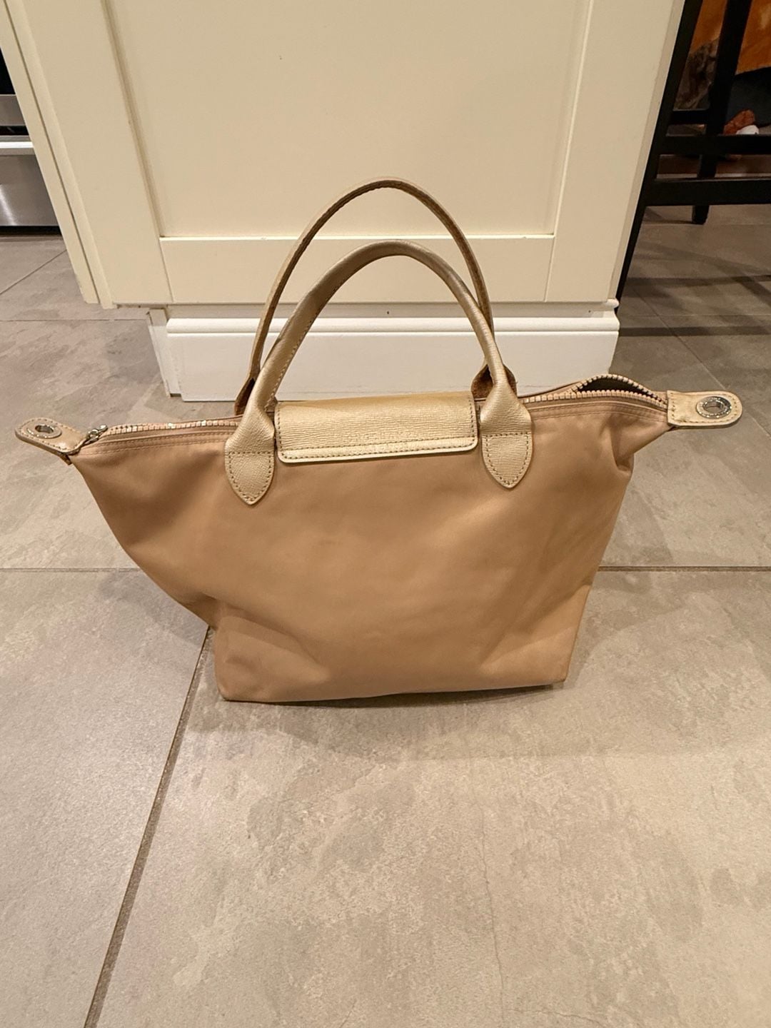Longchamp Le Pliage Nylon Top Handle Bag Beige Gold 6