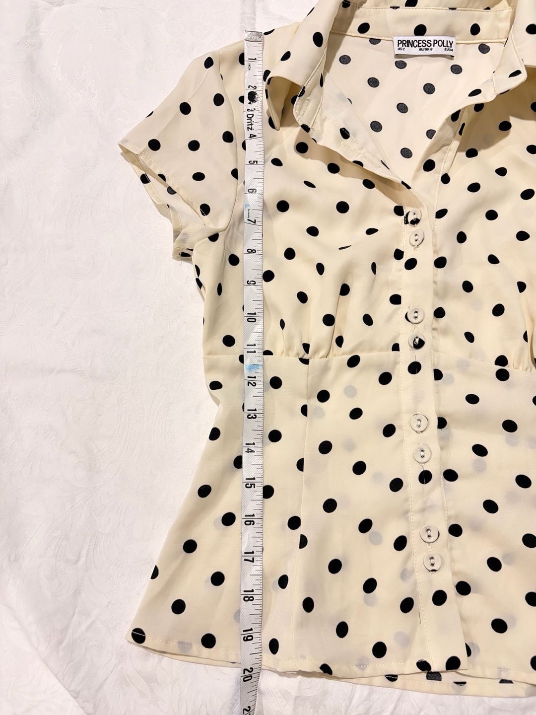 Princess Polly Cottesloe Blouse Size US 2 Cream Polka Dot 8