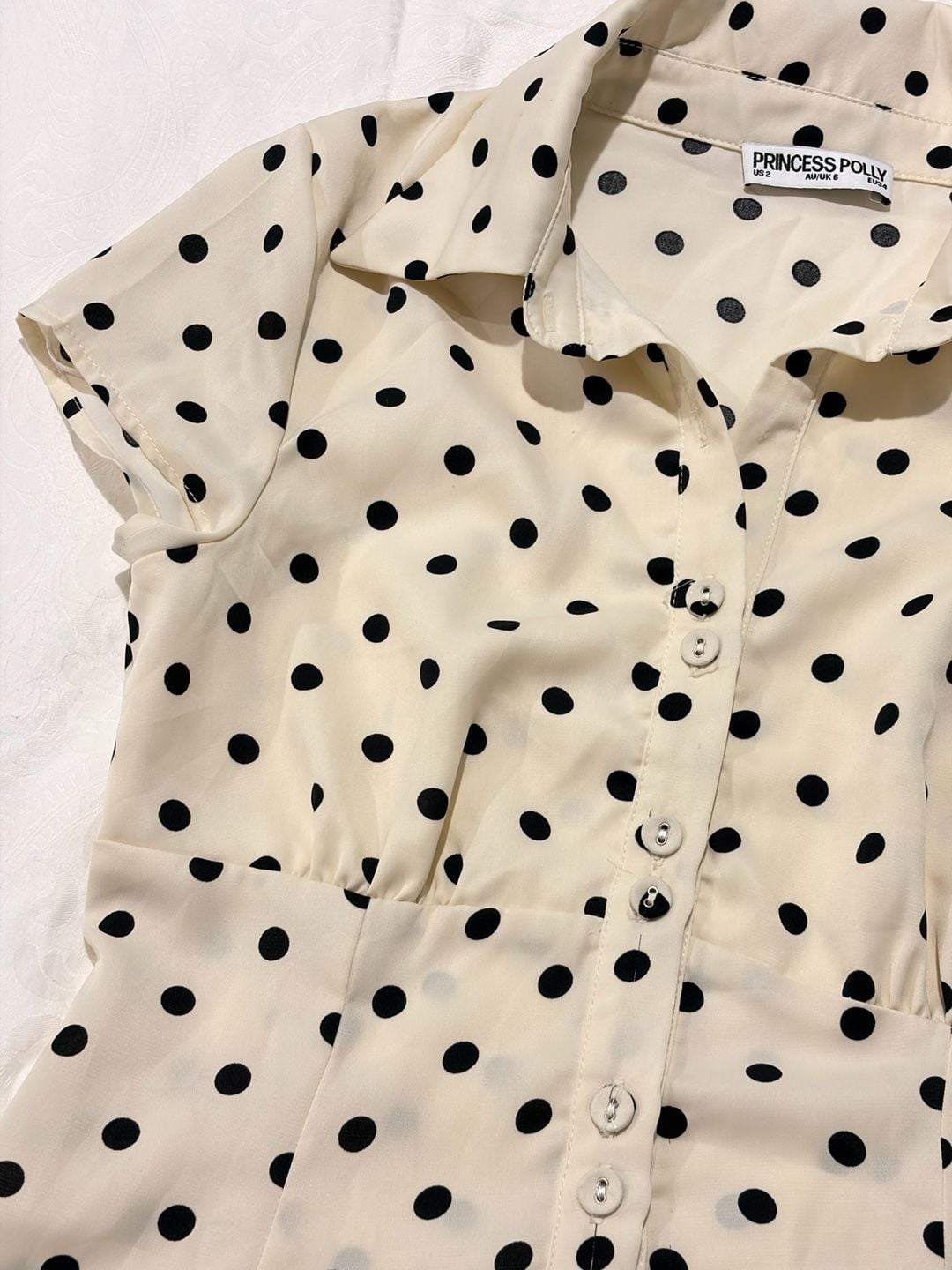 Princess Polly Cottesloe Blouse Size US 2 Cream Polka Dot 9