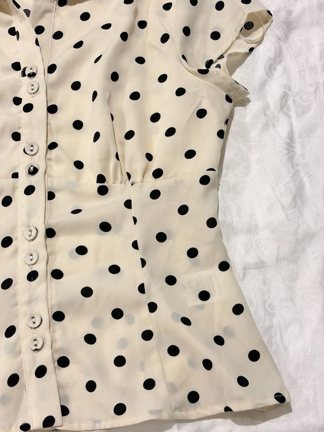 Princess Polly Cottesloe Blouse Size US 2 Cream Polka Dot 3