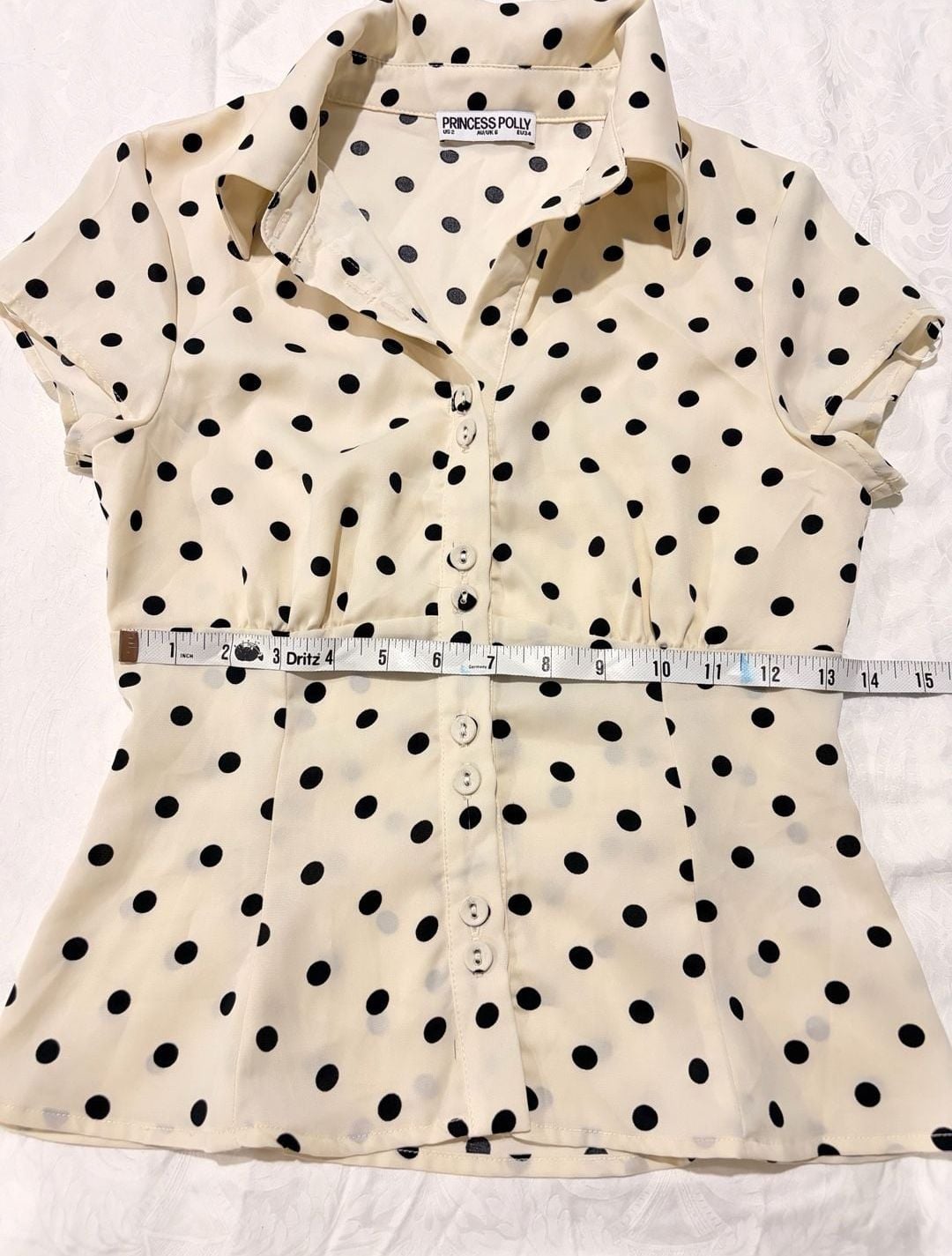 Princess Polly Cottesloe Blouse Size US 2 Cream Polka Dot 5