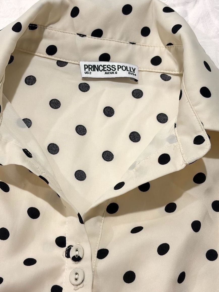 Princess Polly Cottesloe Blouse Size US 2 Cream Polka Dot 7