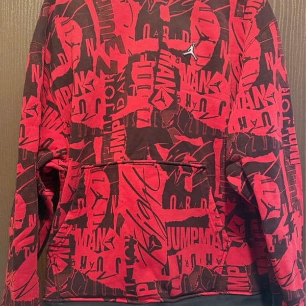 Jordan Essential Fleece Pullover Hoodie Size XL Red Black All Over Print