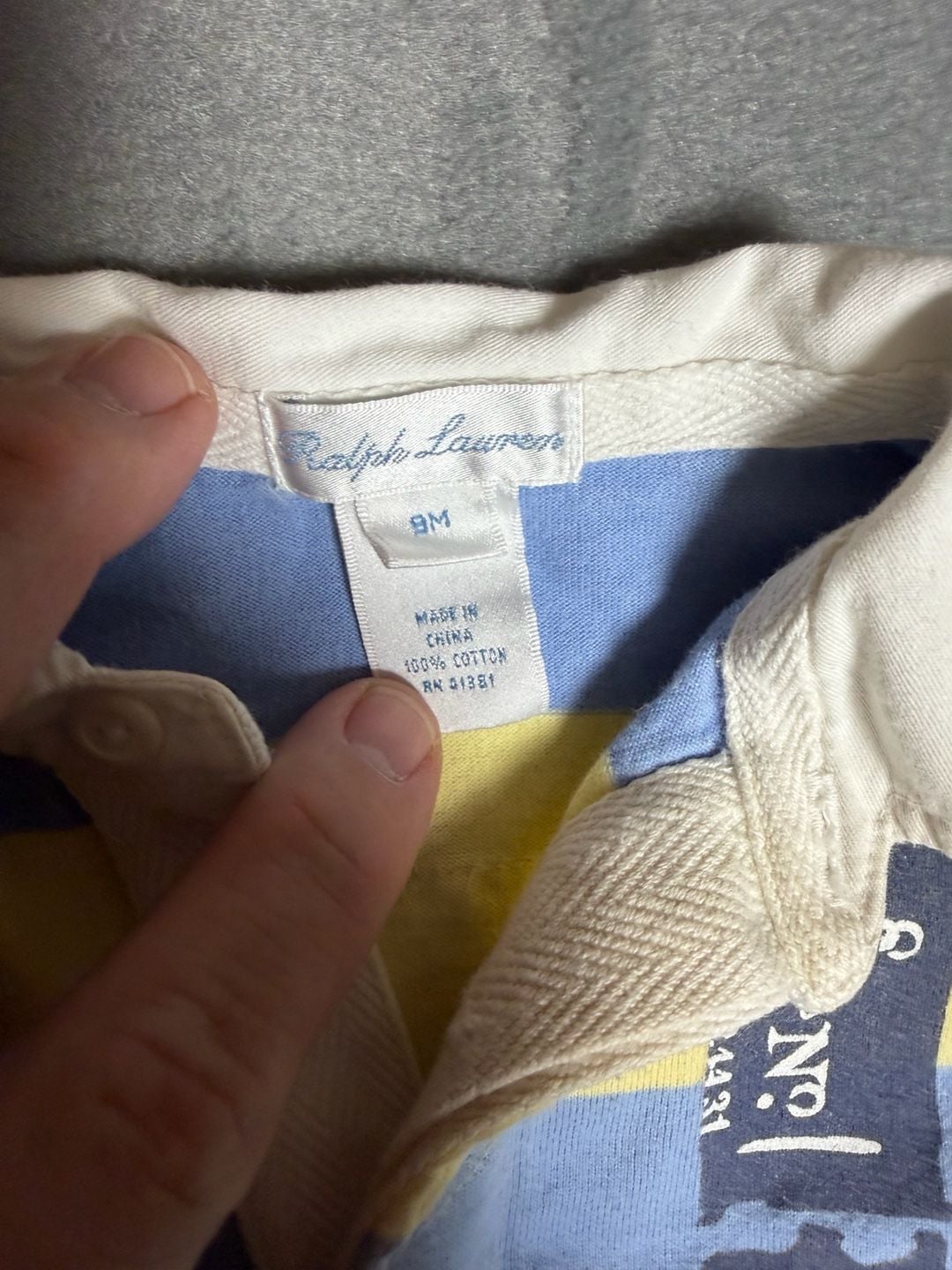 Ralph Lauren Baby Boy Striped Rugby Shortall Romper Size 9M Blue Yellow 4