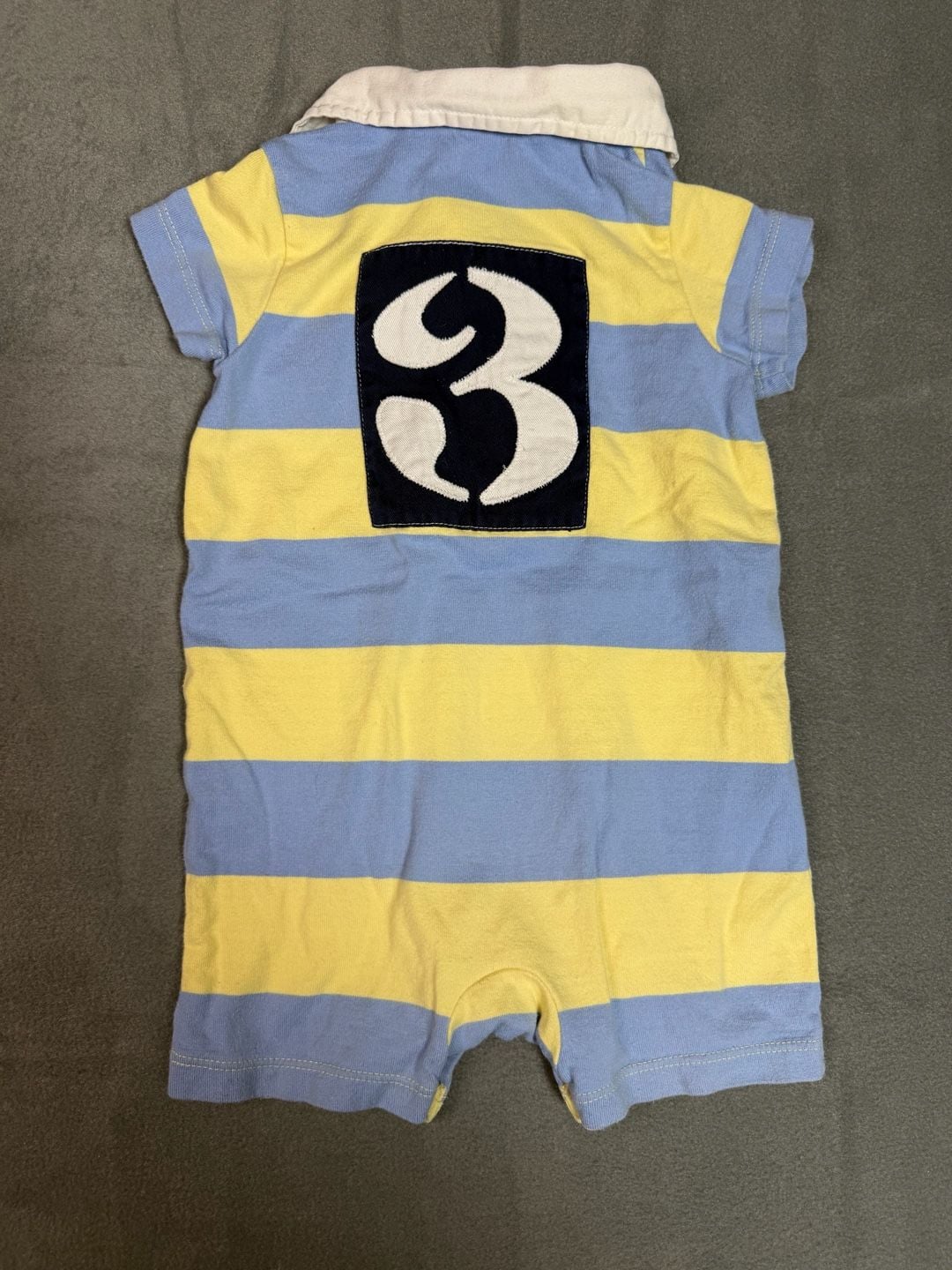 Ralph Lauren Baby Boy Striped Rugby Shortall Romper Size 9M Blue Yellow 5
