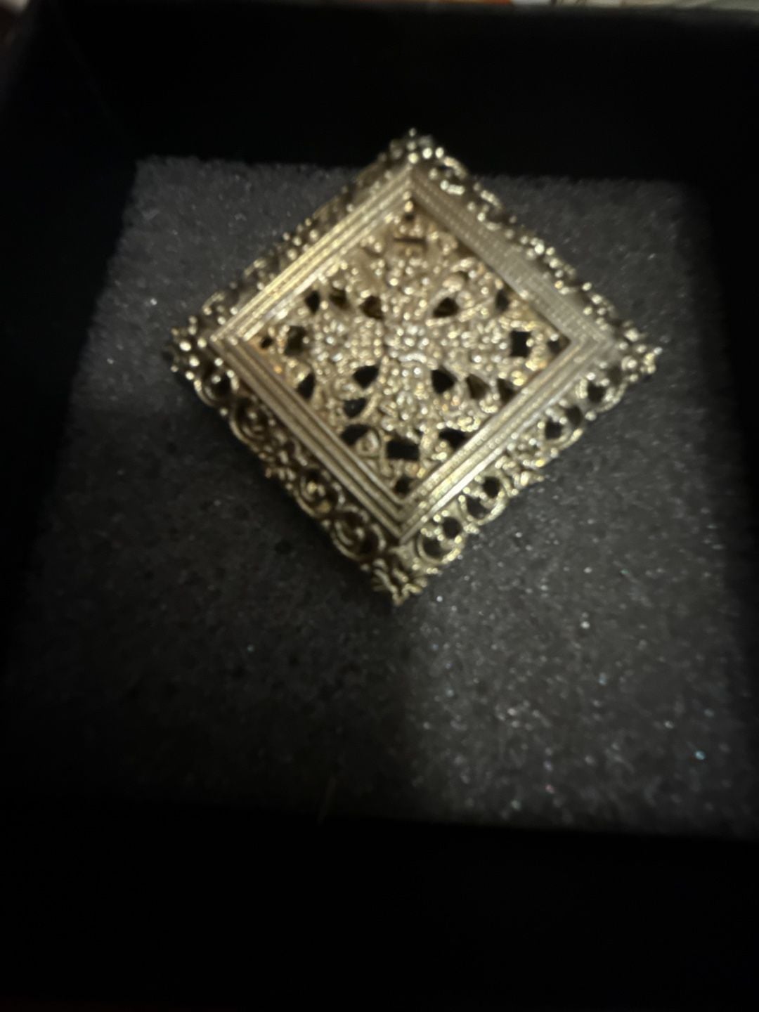 Vintage Gold Tone Filigree Square Scarf Clip 2