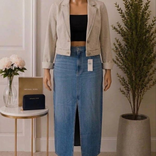Old Navy Denim Midi Skirt Size 16 Blue Front Slit