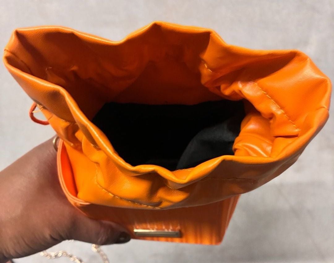 Orange Boxy Mini Purse Crossbody Chain Drawstring Bag 7