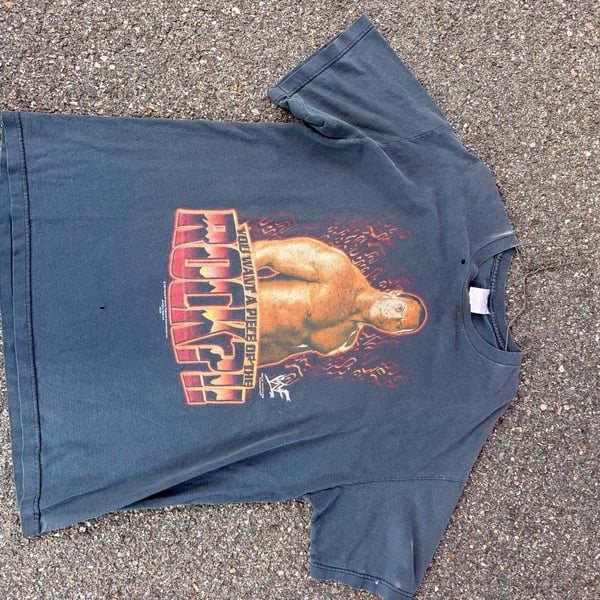 Vintage 2001 WWF "You Want a Piece of The Rock" wrestling tee.
 