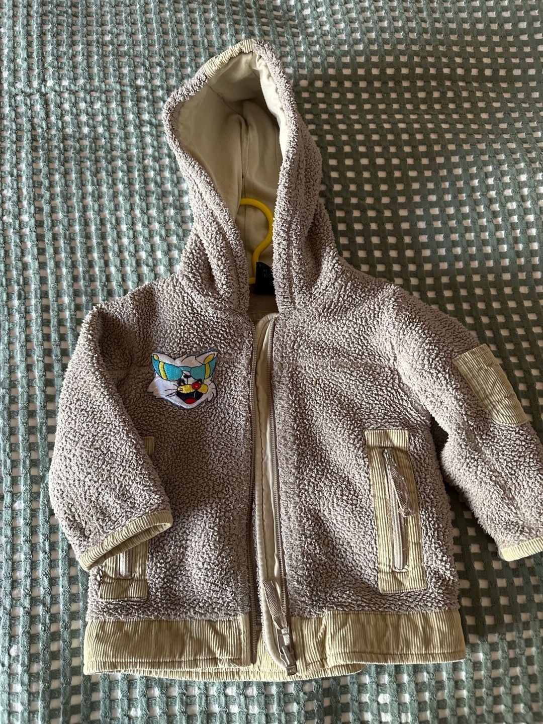 Next Fleece Hooded Jacket Size 9-12 Months Tan Sherpa Corduroy Trim 2