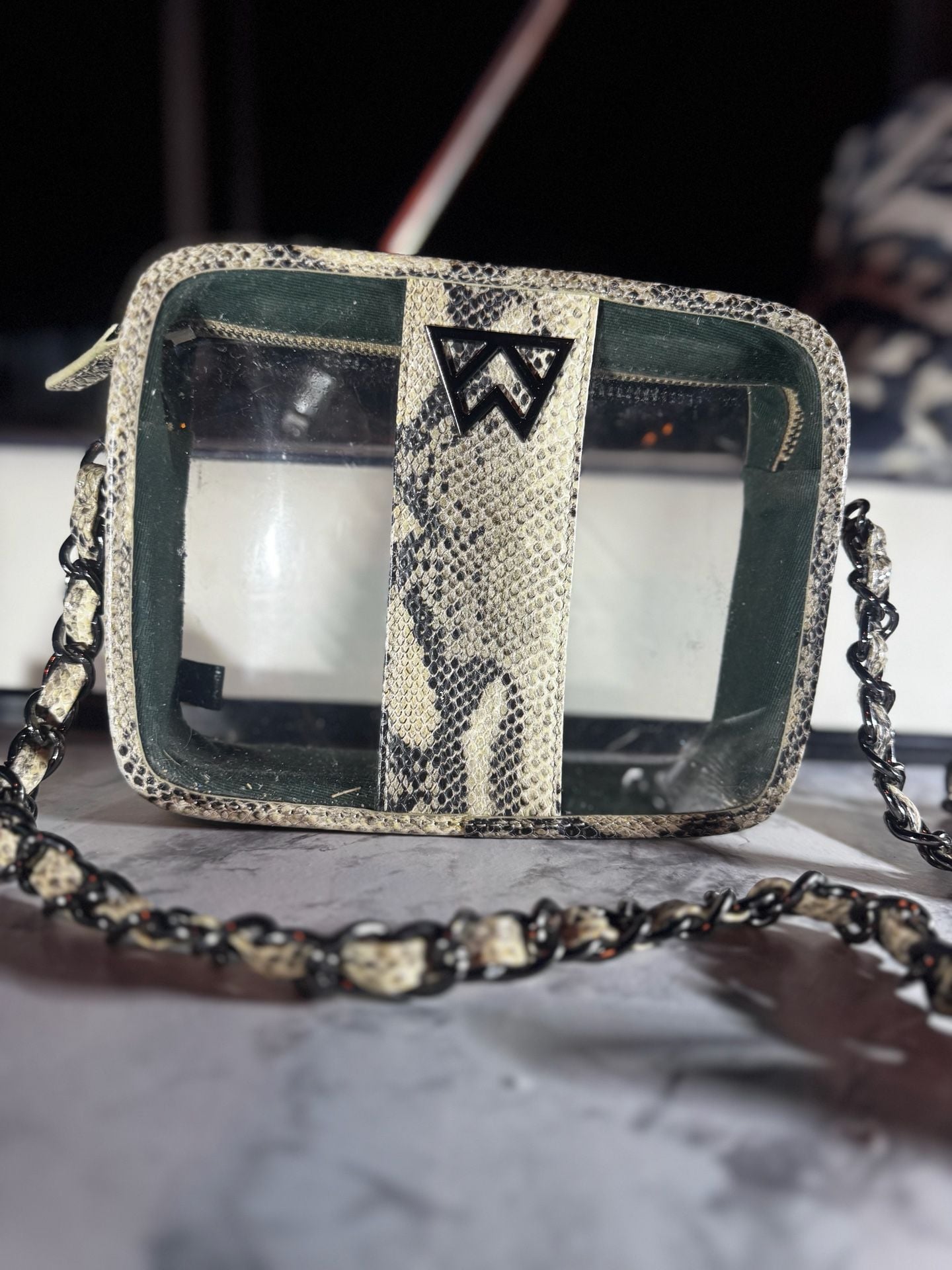 Kelly Wynne Clear Mingle Mingle Mini leather crossbody stadium bag snakeskin 2