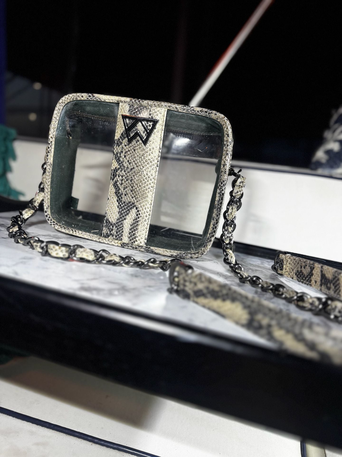 Kelly Wynne Clear Mingle Mingle Mini leather crossbody stadium bag snakeskin 3