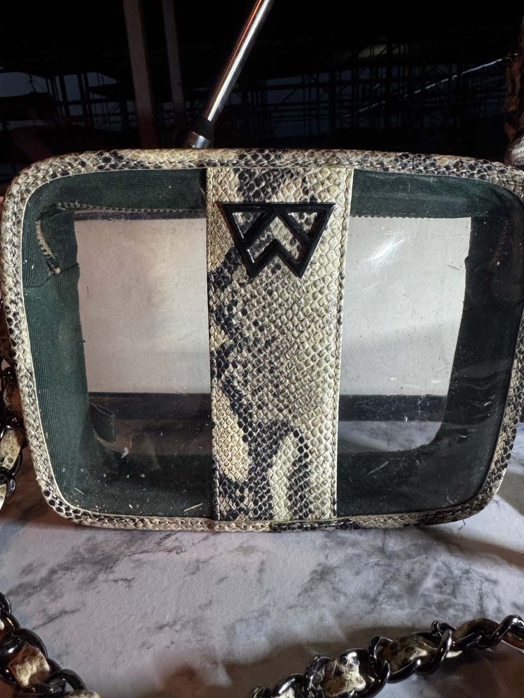 Kelly Wynne Clear Mingle Mingle Mini leather crossbody stadium bag snakeskin 4