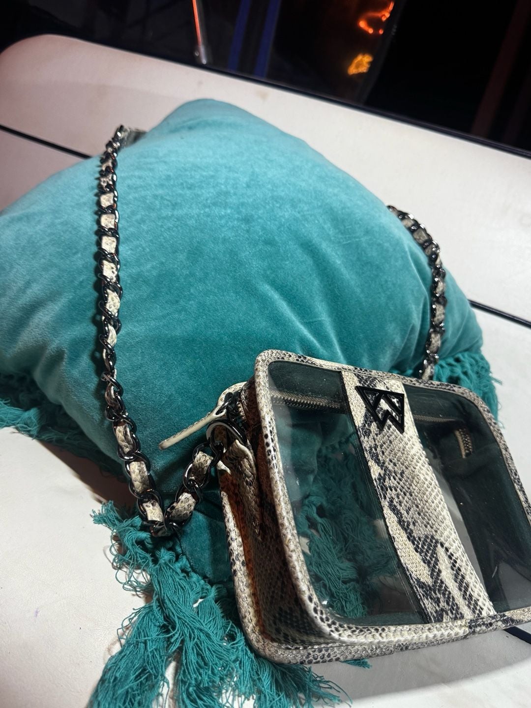 Kelly Wynne Clear Mingle Mingle Mini leather crossbody stadium bag snakeskin 9
