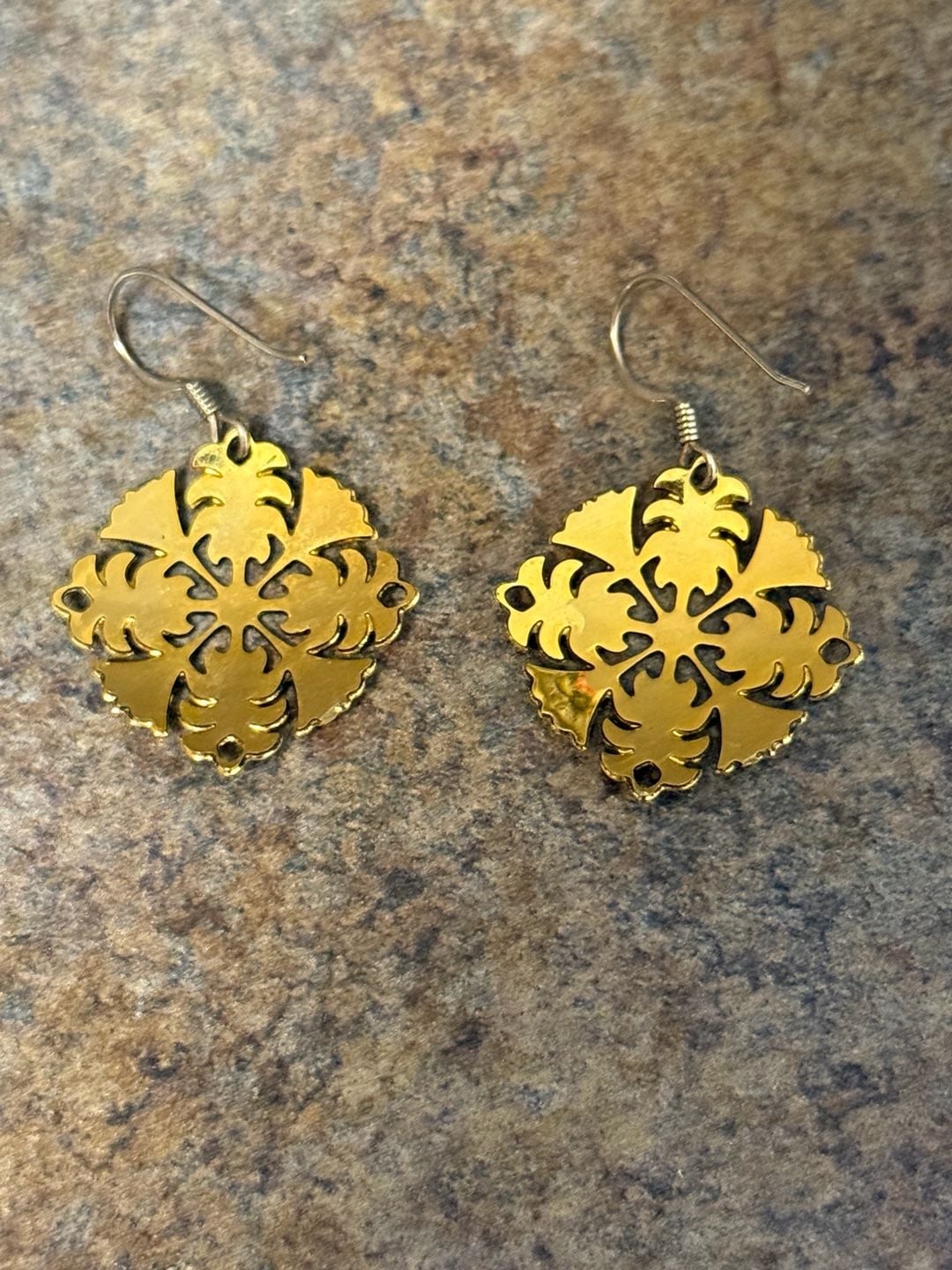 Boho Filigree Flower Gold and Black Dangle Earrings 4