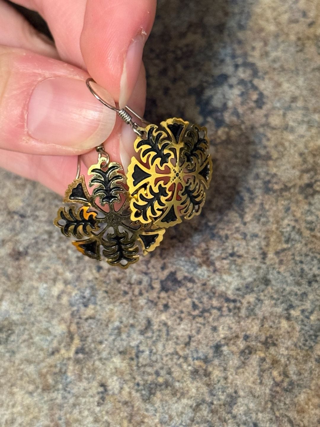 Boho Filigree Flower Gold and Black Dangle Earrings 5