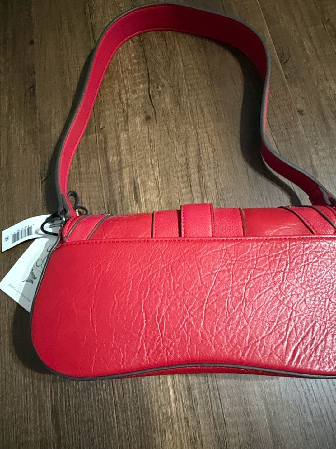 Jessica Simpson Courtney Flap Shoulder Handbag Red Faux Leather Studded 10