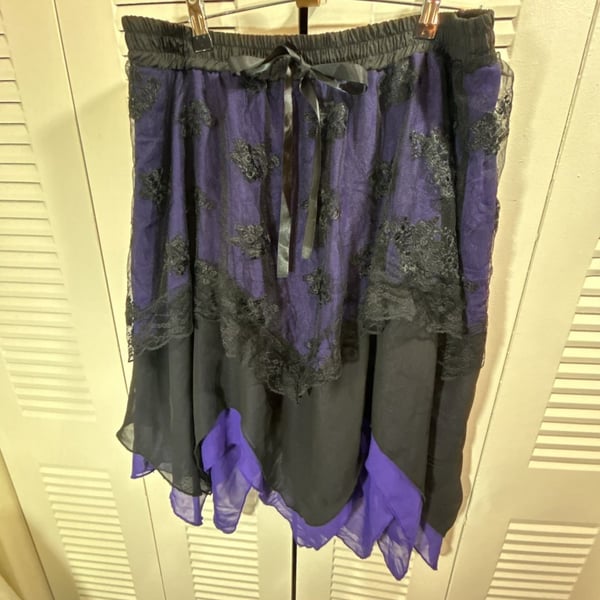 Fairy Pixie ruffle, lace –BohoGlamY2K Whimsigoth Fairygrunge Purple Black Skirt