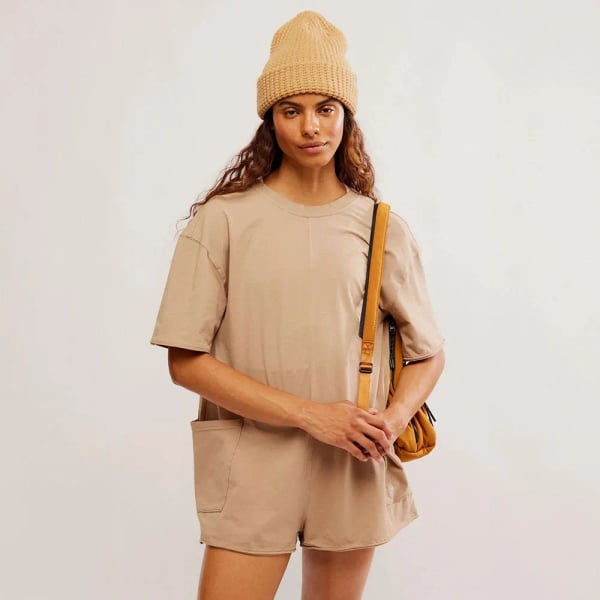 NWT Free People Movement Hot Shot Tee Romper Size S Mocha Latte New