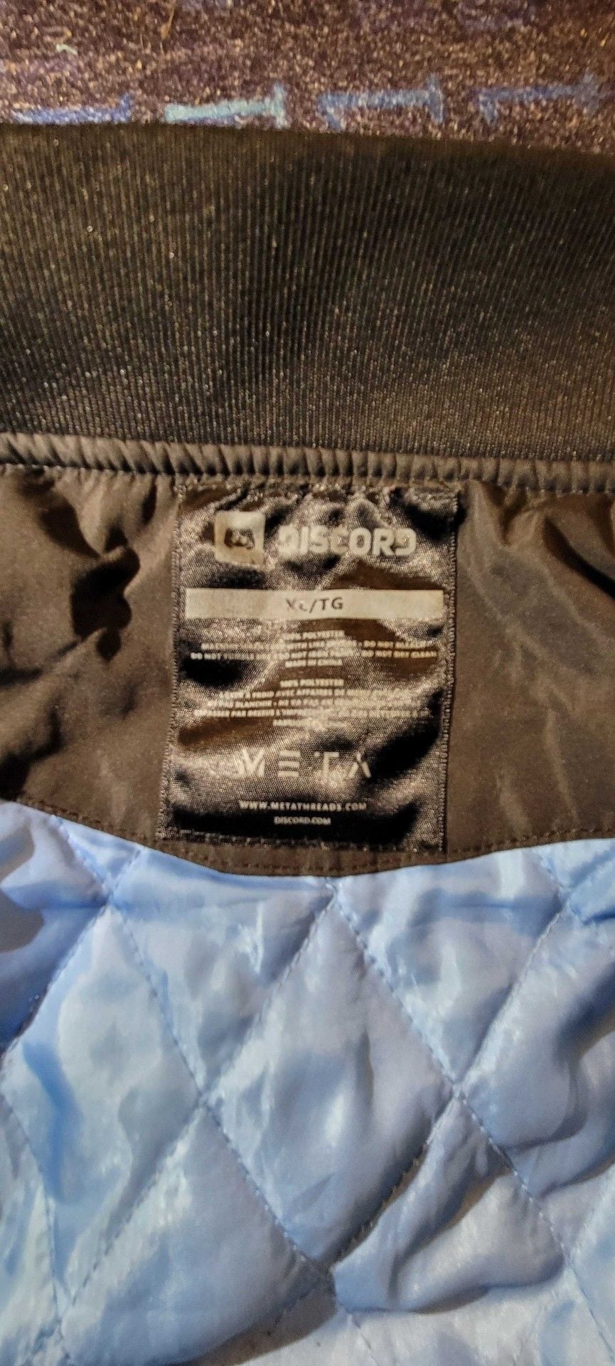 Discord Bomber Jacket Size XL/G Black Quilted Lined Zip Pockets 10