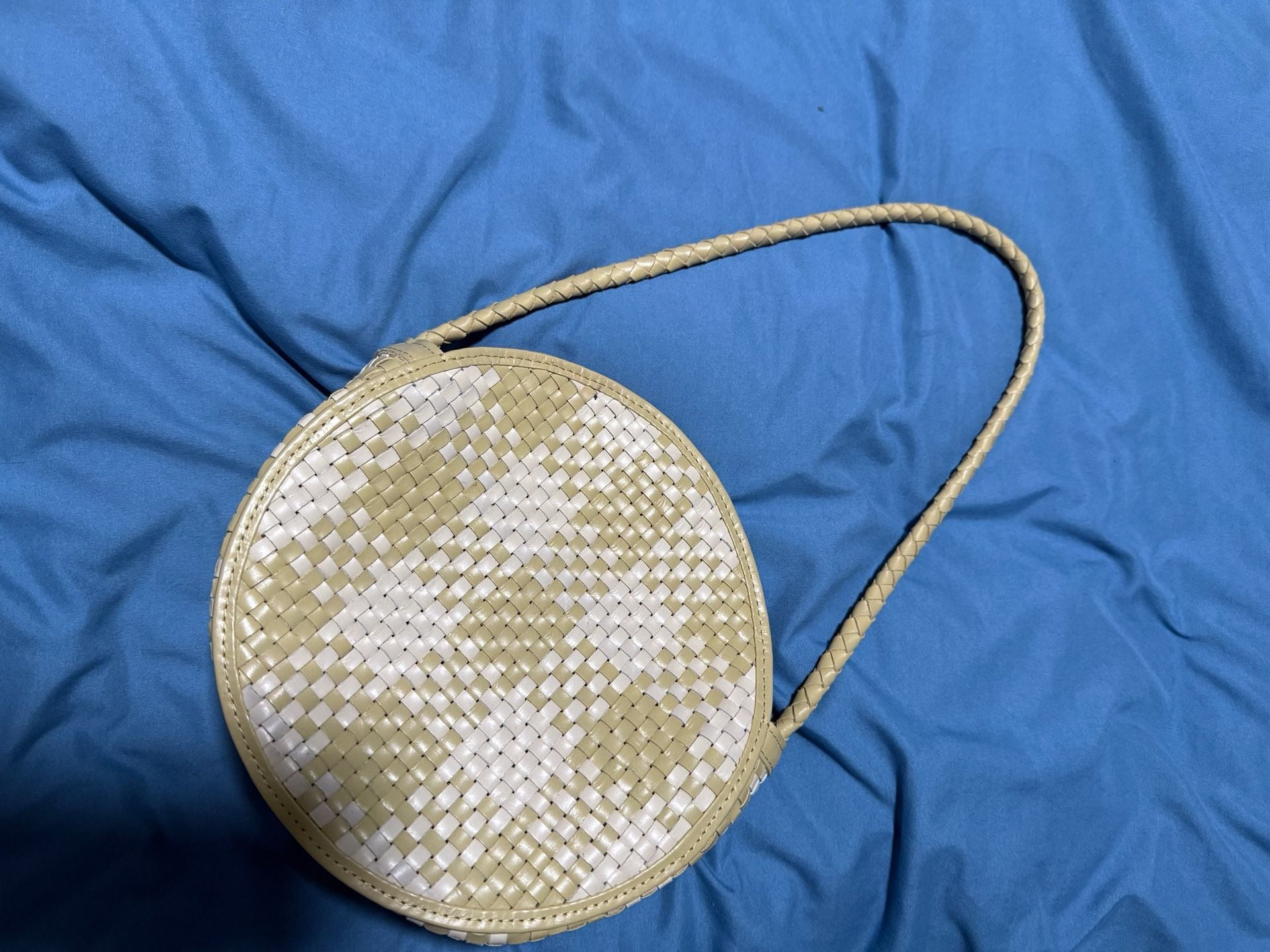 Bembien Audrey Sage Check Woven Leather Round Shoulder Bag 2